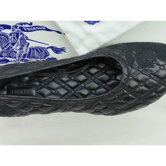 BURBERRY BABY BLACK QUILTED LEATHER LOGO KITTEN HEEL PUMPS EU 36.5 US 6.5 $1K - Picture 10 of 15